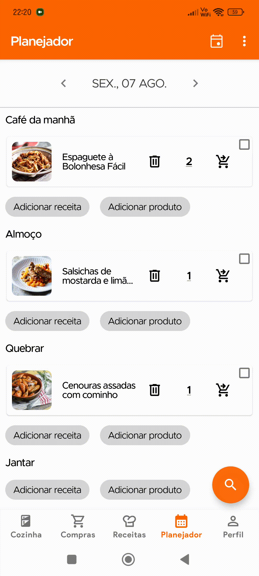 Copying planned meals to another date